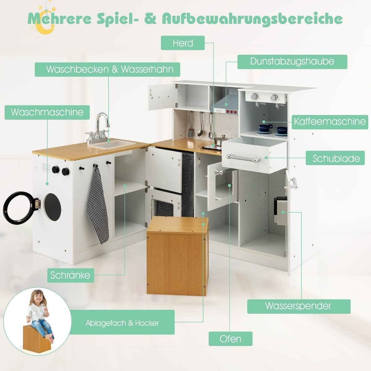 Children's kitchen set play kitchen with light stool coffee machine water dispenser stove