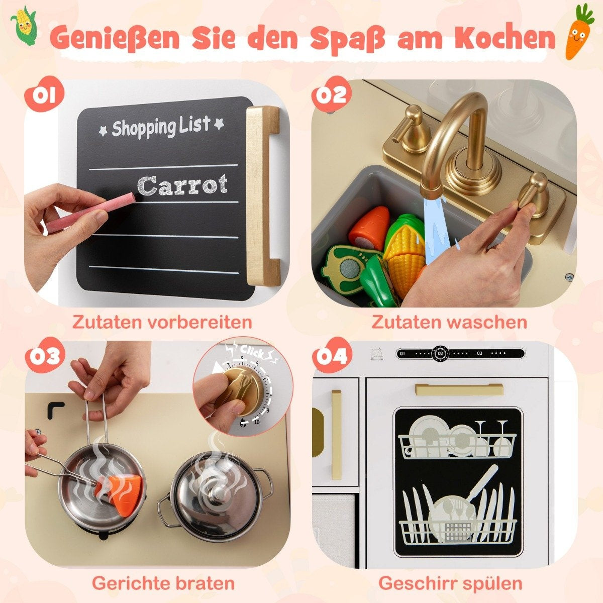 Children's kitchen with accessories play kitchen with writing board ice cream maker sink toy kitchen white