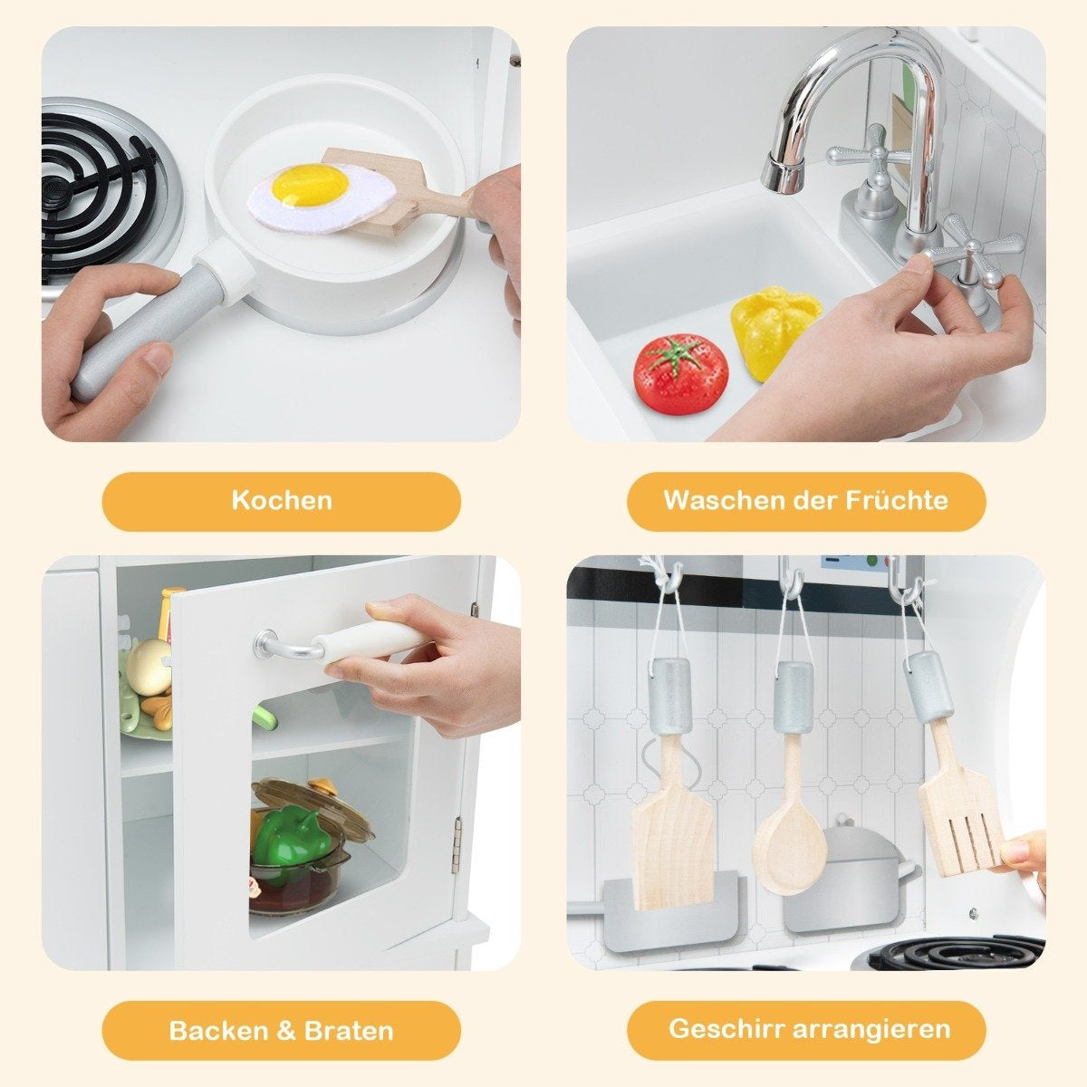 Children's kitchen with realistic light & sound & accessories 79 x 30 x 88.5 cm white