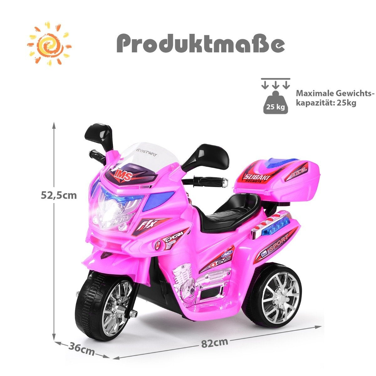 Children's motorcycle 6 V electric motorcycle with music and headlights for children pink