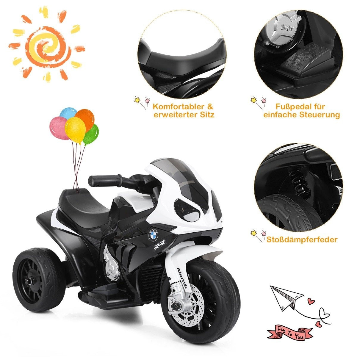 Children's motorcycle 6v children's vehicle 6v children's vehicle with music 66 x 37 x 44.5 cm black + white
