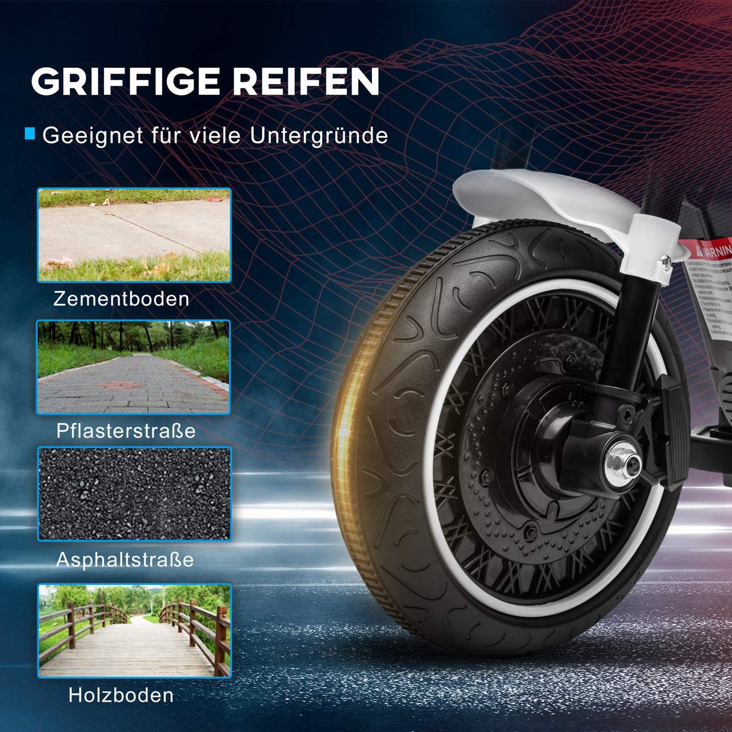 Electric motorcycle for children with support wheels, white