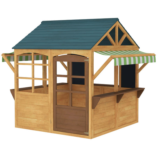 Children's playhouse made of fir wood, foldable house with windows, door, for children aged 3-8 years, brown+blue