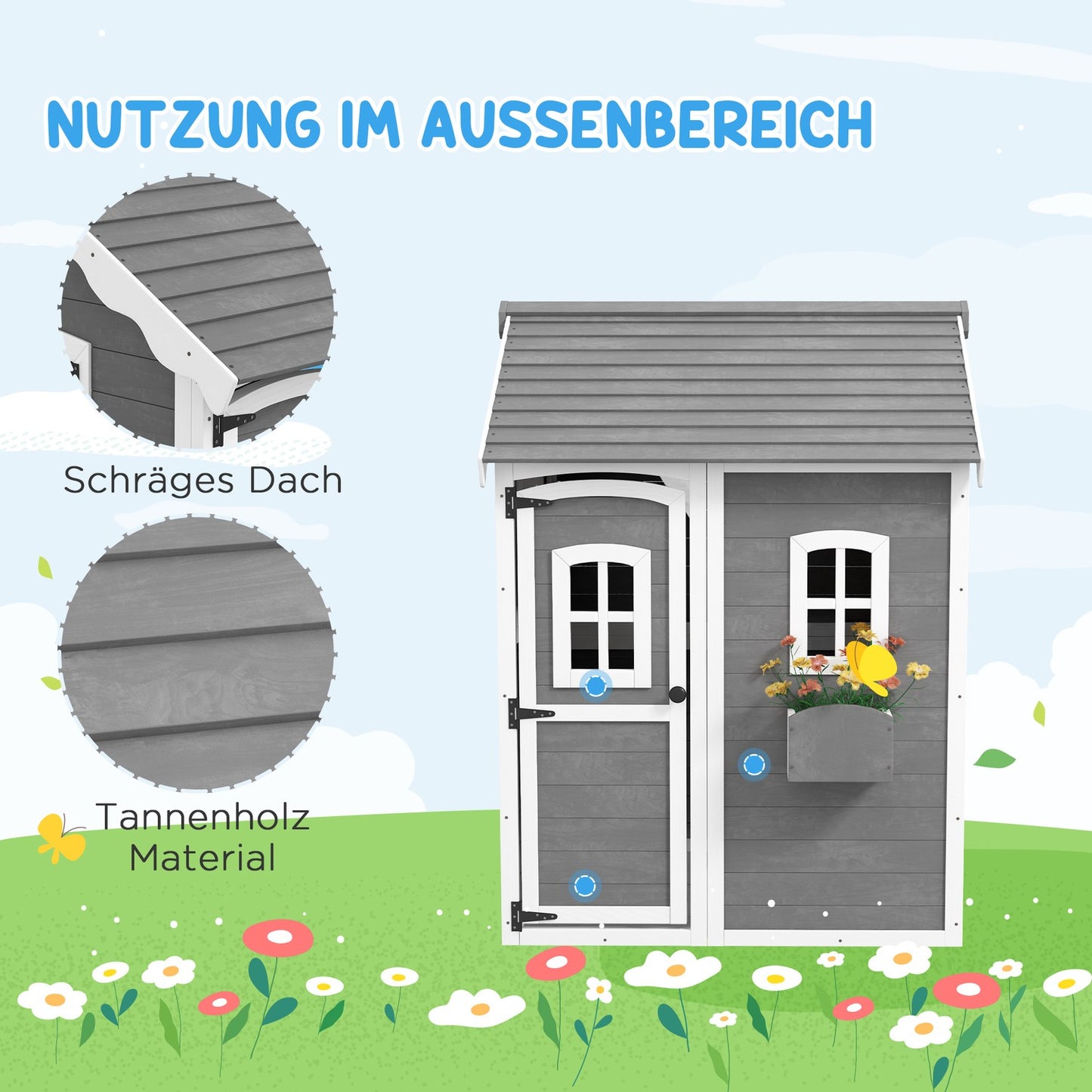 Wooden outdoor playhouse for children 3-8 years old with door and window