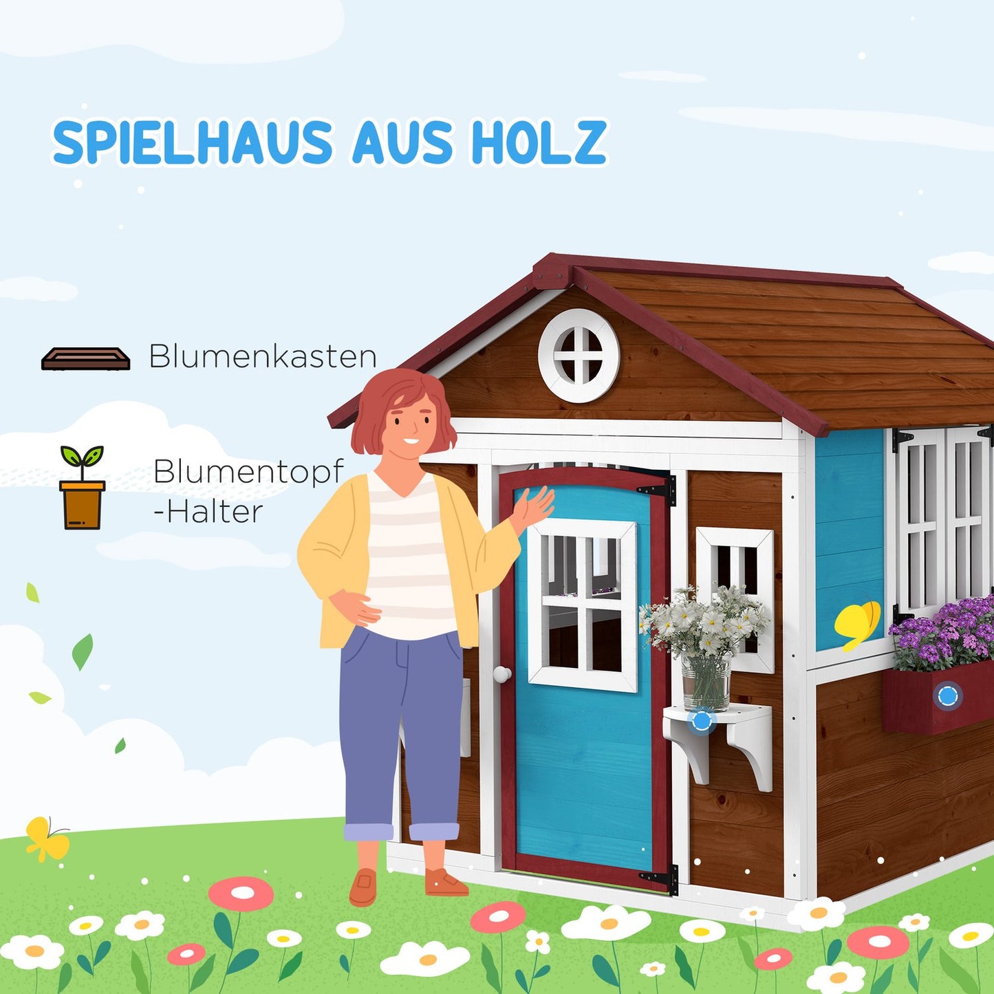 Wooden playhouse – Outdoor fun with window and plant box