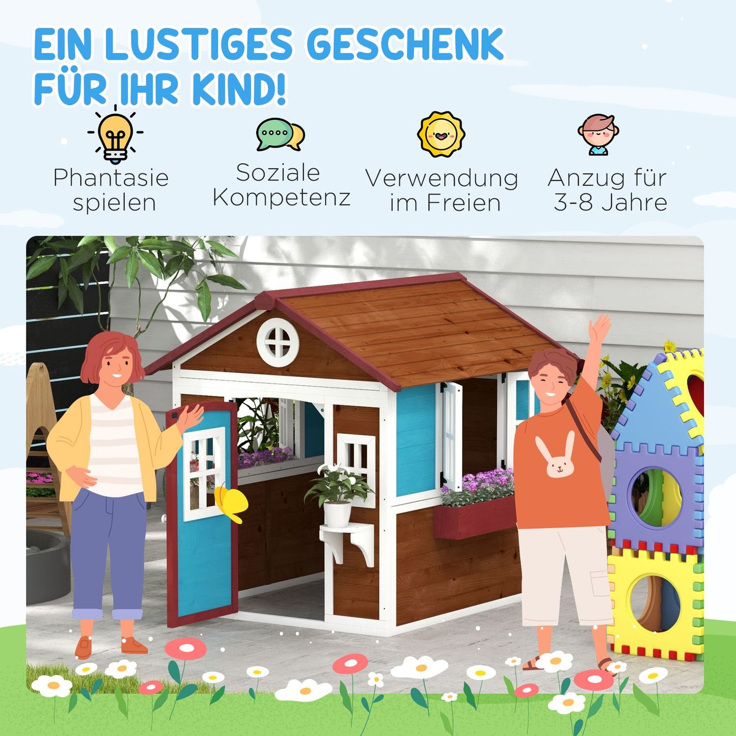 Wooden playhouse – Outdoor fun with window and plant box