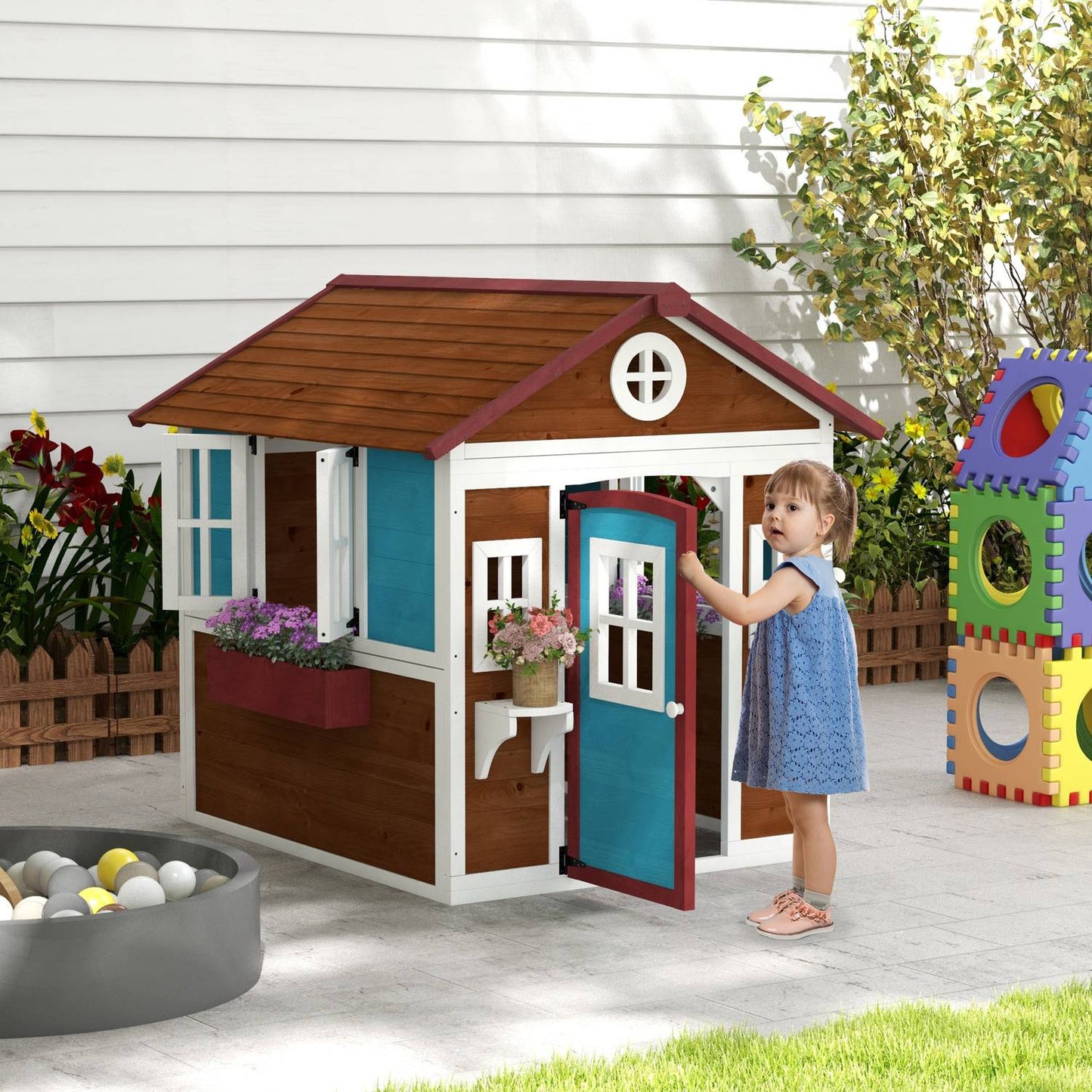 Wooden playhouse – Outdoor fun with window and plant box