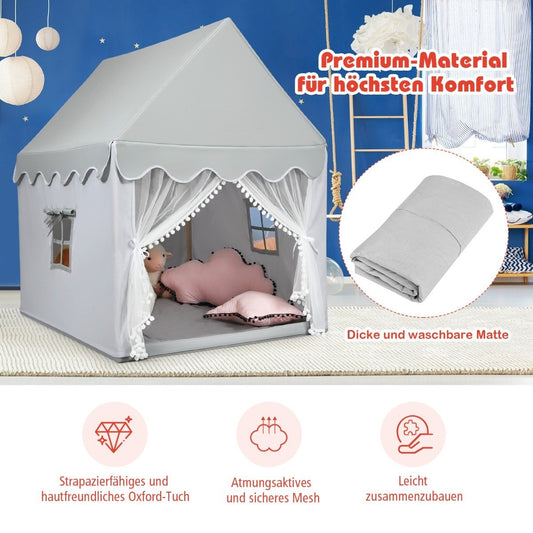 Children's playhouse playhouse with solid wood frame & cotton mattress 120 x 105 x 140 cm gray