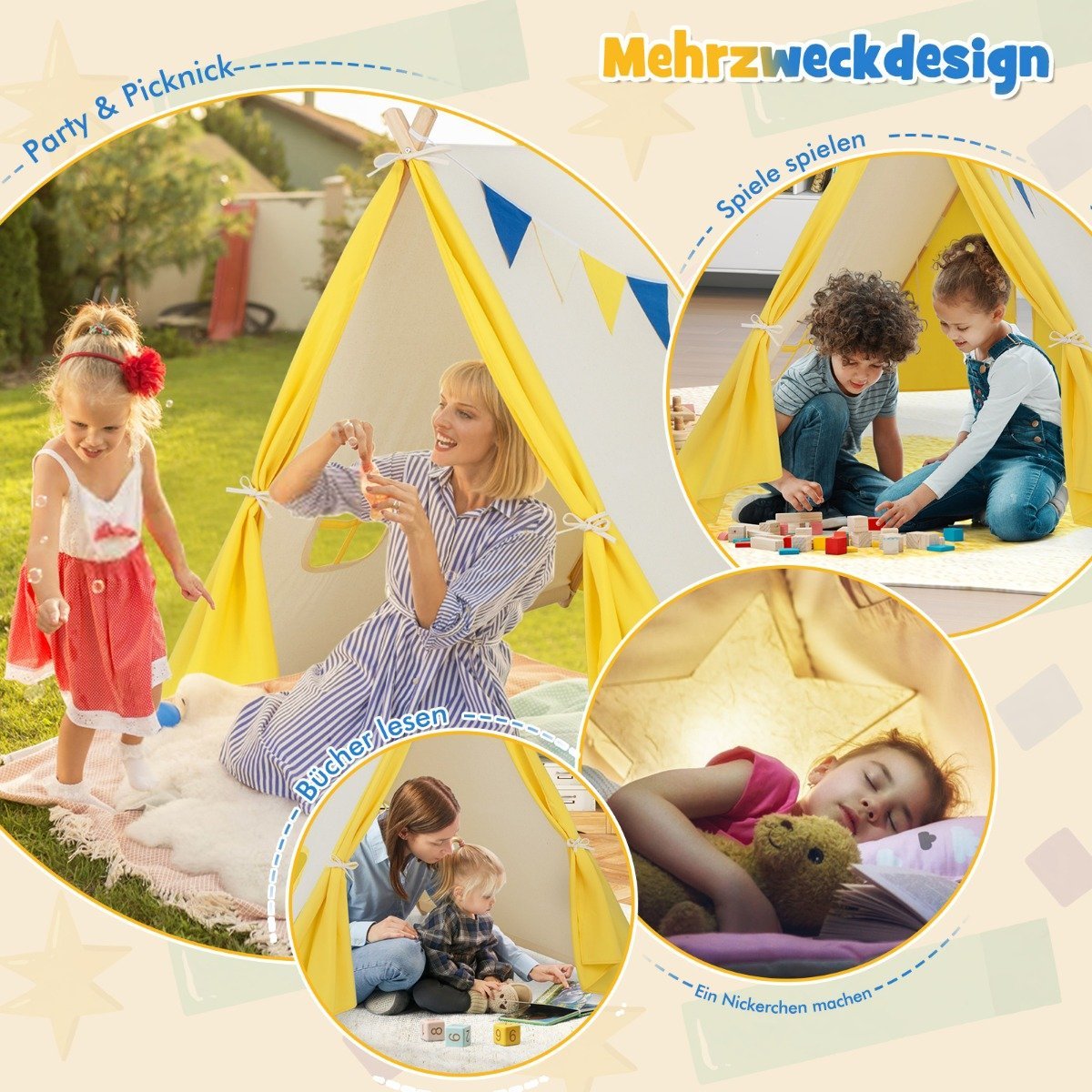Children's play tent Triangular children's and toddler tent with wooden frame 137 x 145 x 121 cm