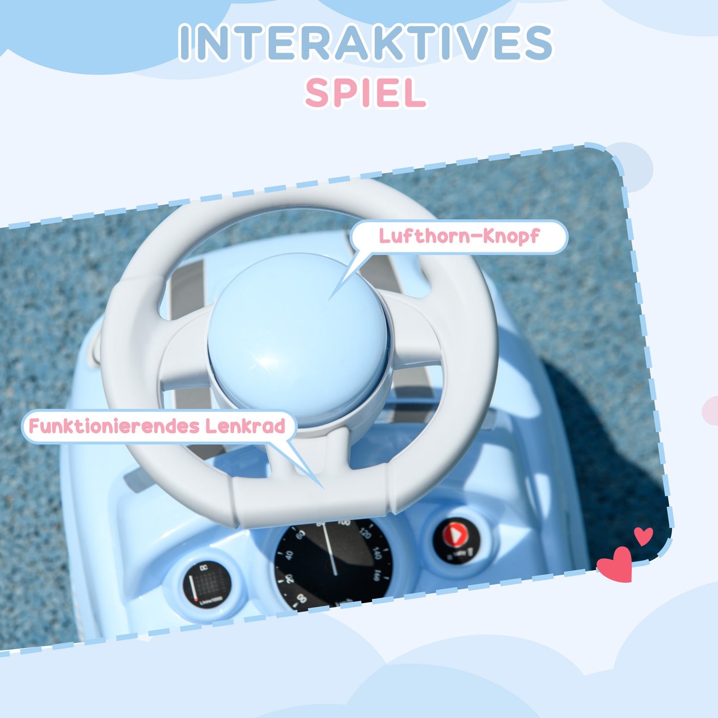 Light blue children's car with anti-tip, 53x52x35 cm