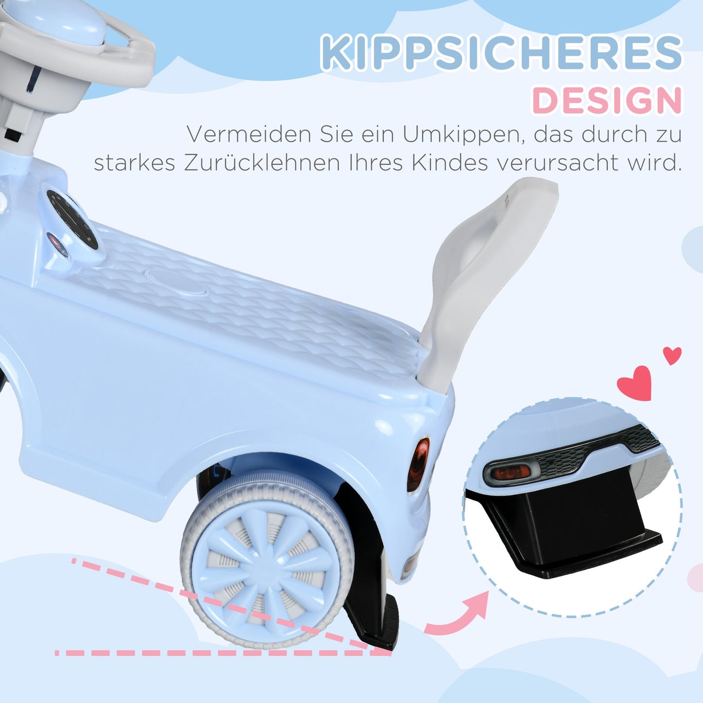 Light blue children's car with anti-tip, 53x52x35 cm