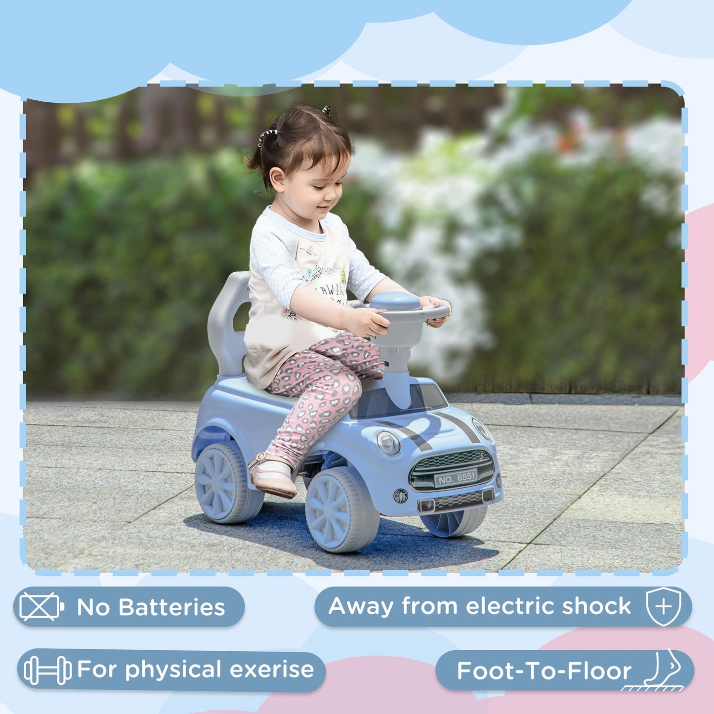 Light blue children's car with anti-tip, 53x52x35 cm