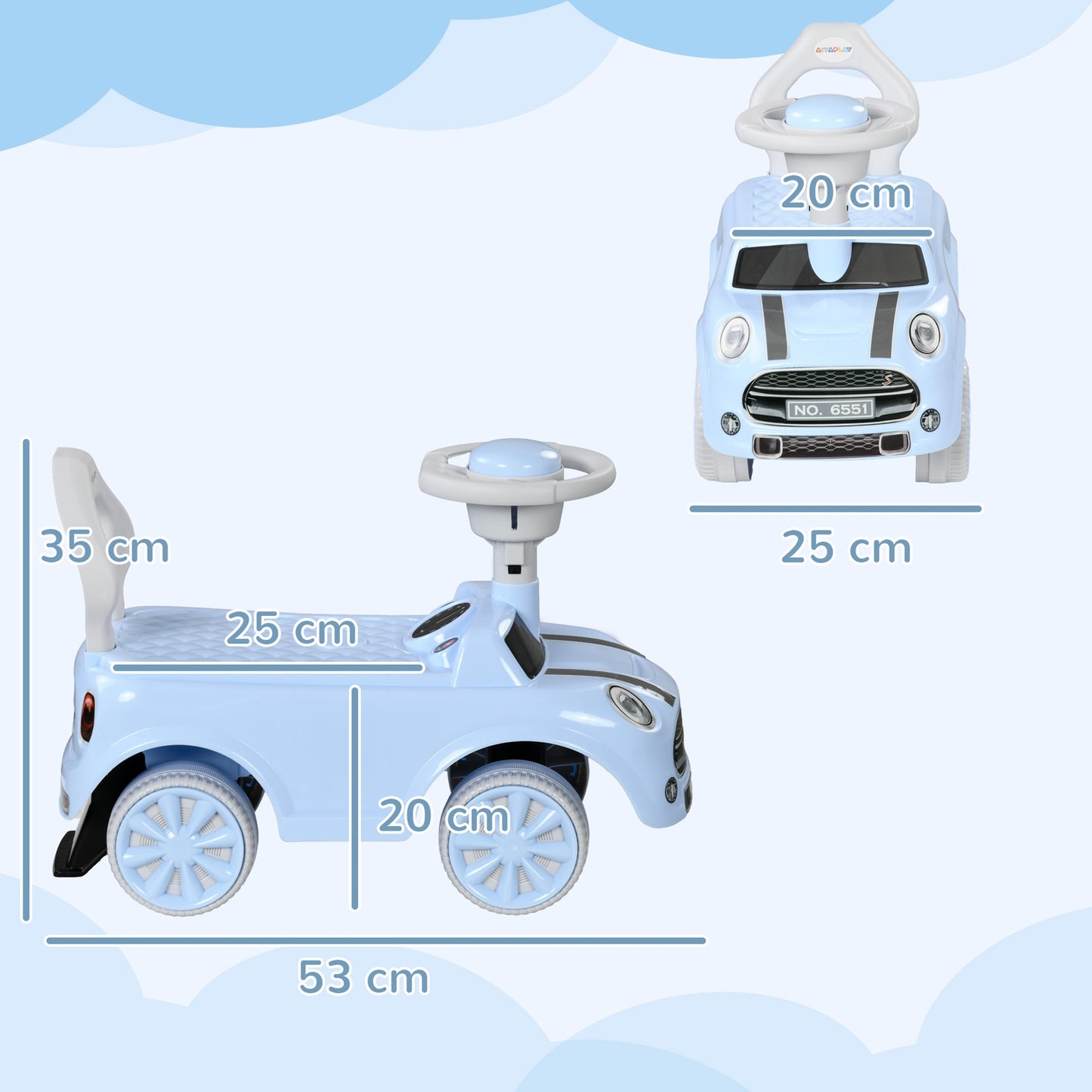 Light blue children's car with anti-tip, 53x52x35 cm