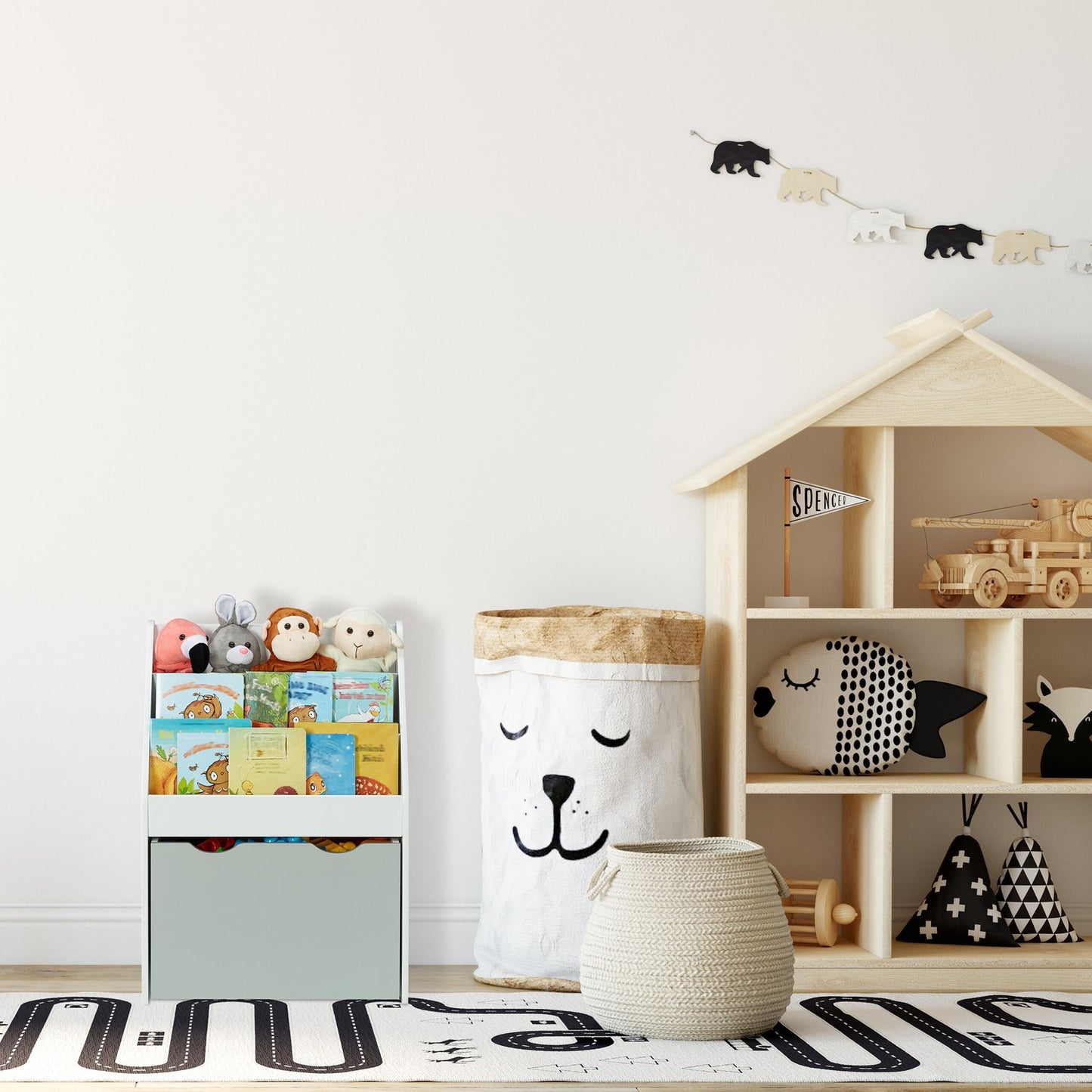 Children's room shelf with toy box