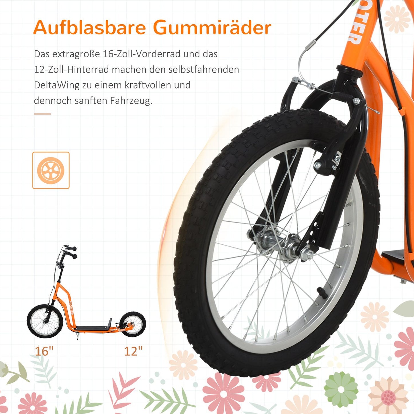 City scooter for children, pneumatic tires, orange, 16/12 inch