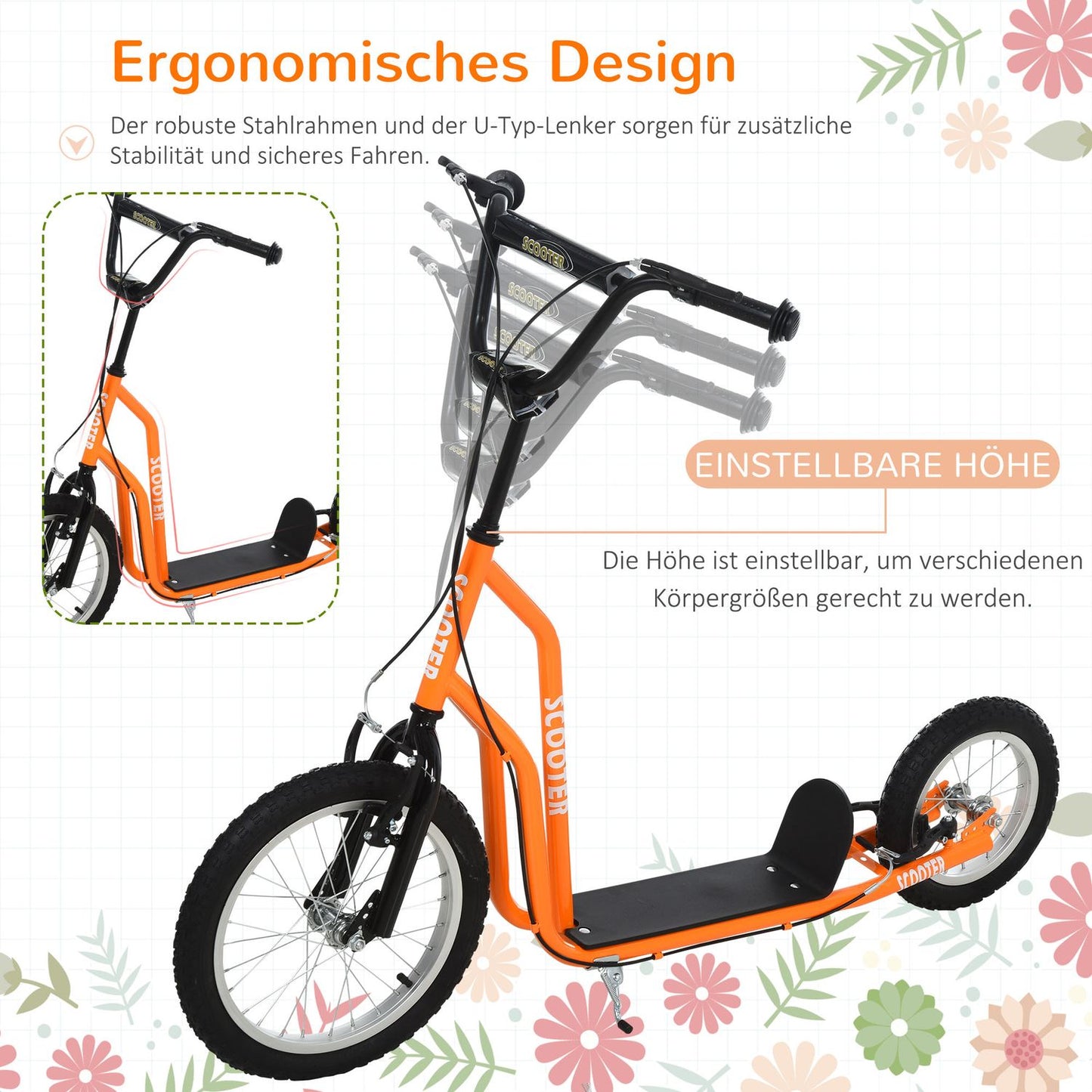 City scooter for children, pneumatic tires, orange, 16/12 inch