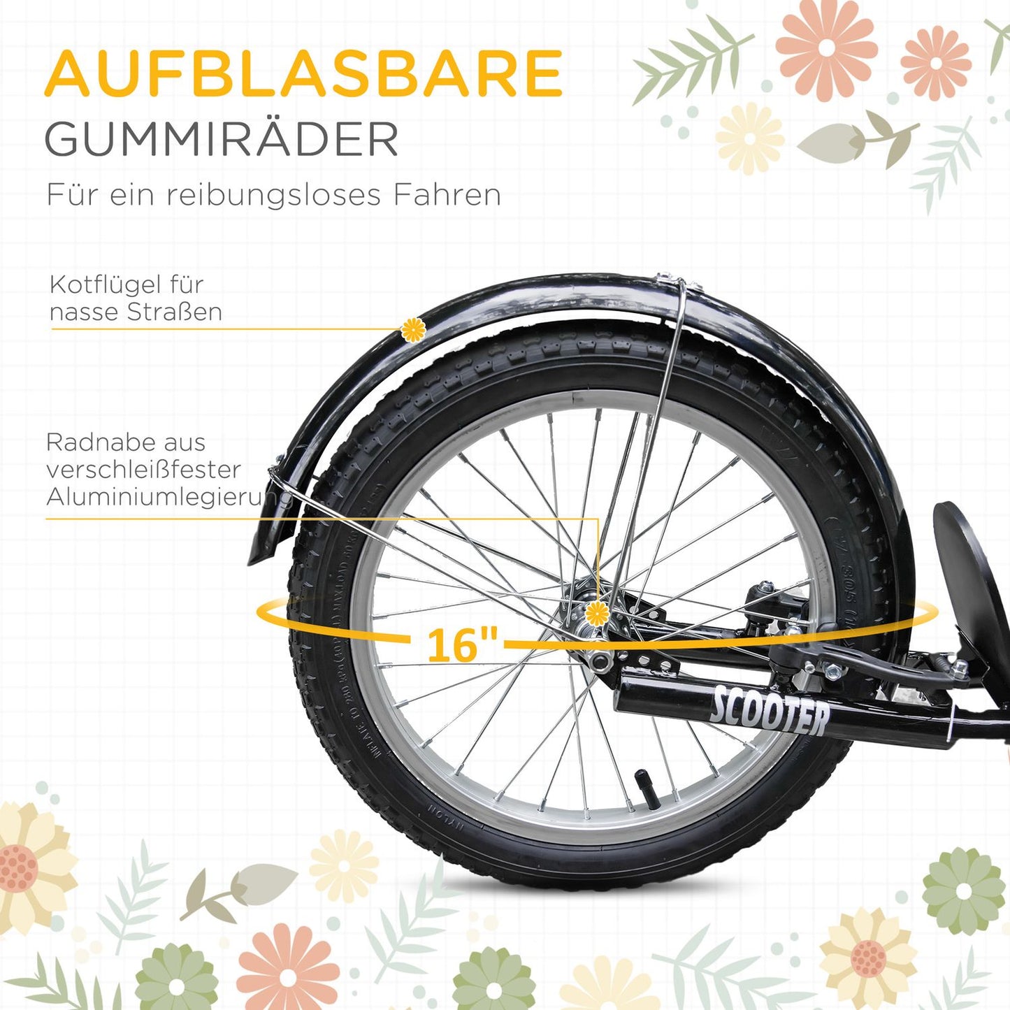 Children's height-adjustable scooter, 2 brakes, large wheels