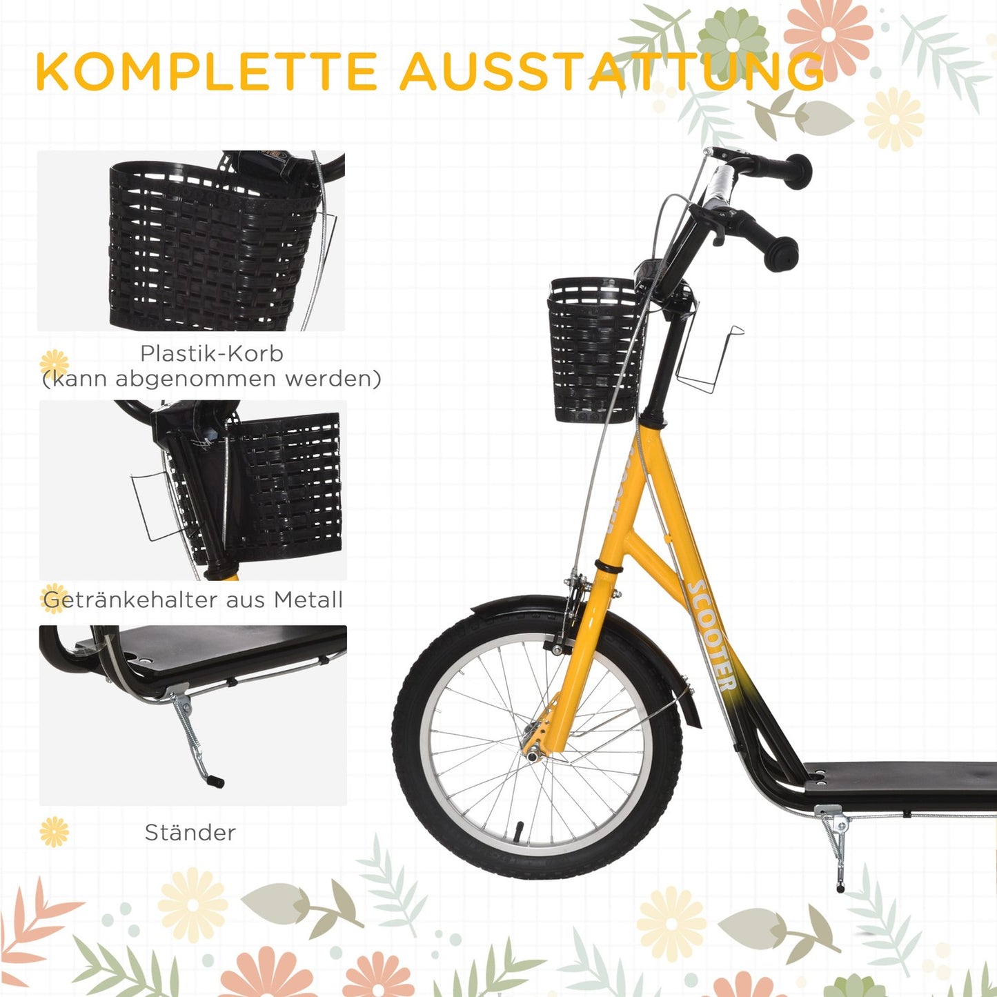 Children's height-adjustable scooter, 2 brakes, large wheels