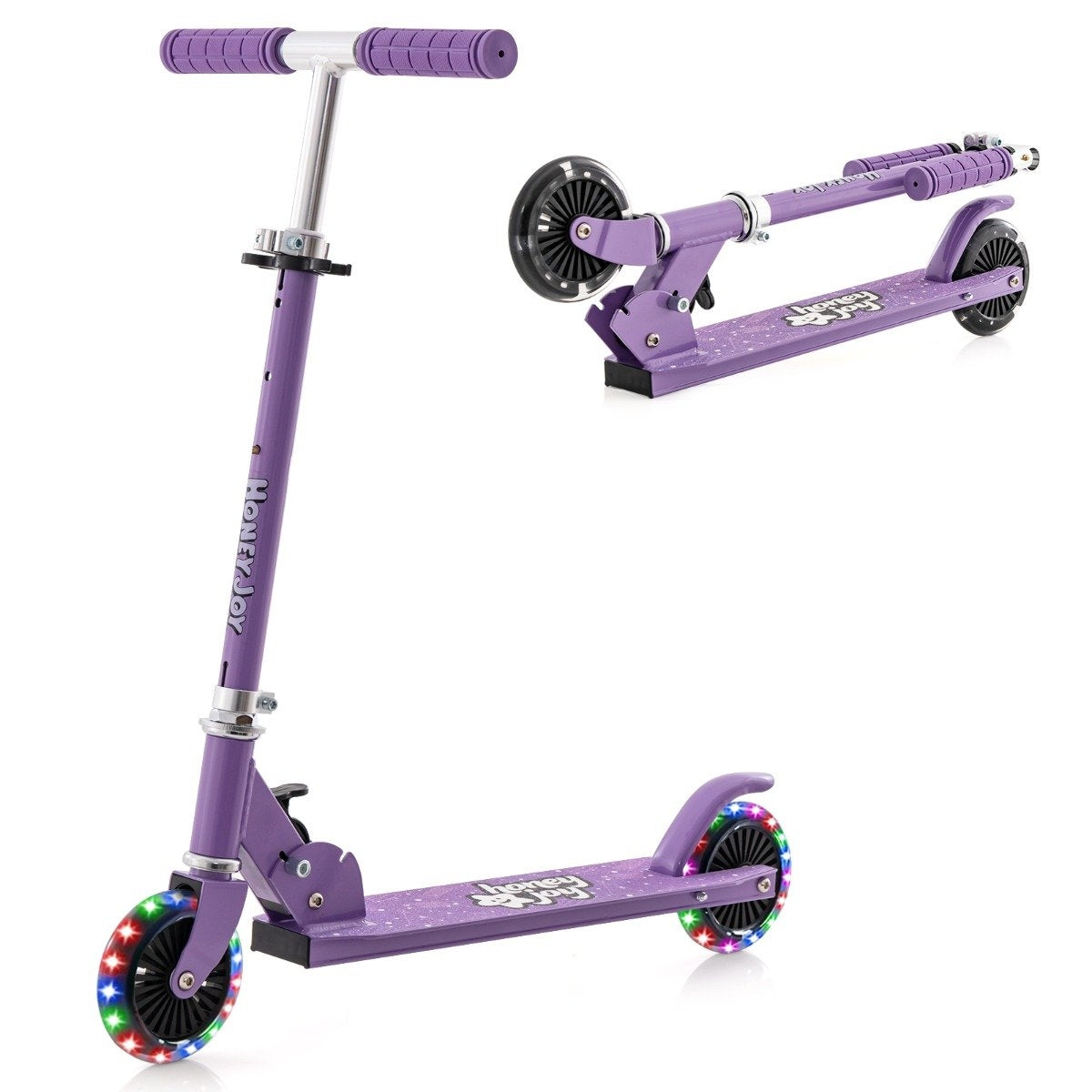 Children's scooter with LED wheels, height adjustable, children's scooter, city scooter, purple