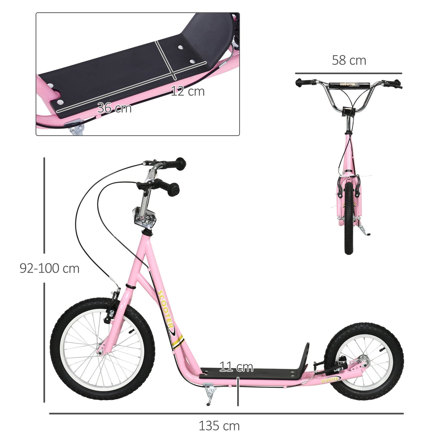 Pink children's scooter with brakes, adjustable height