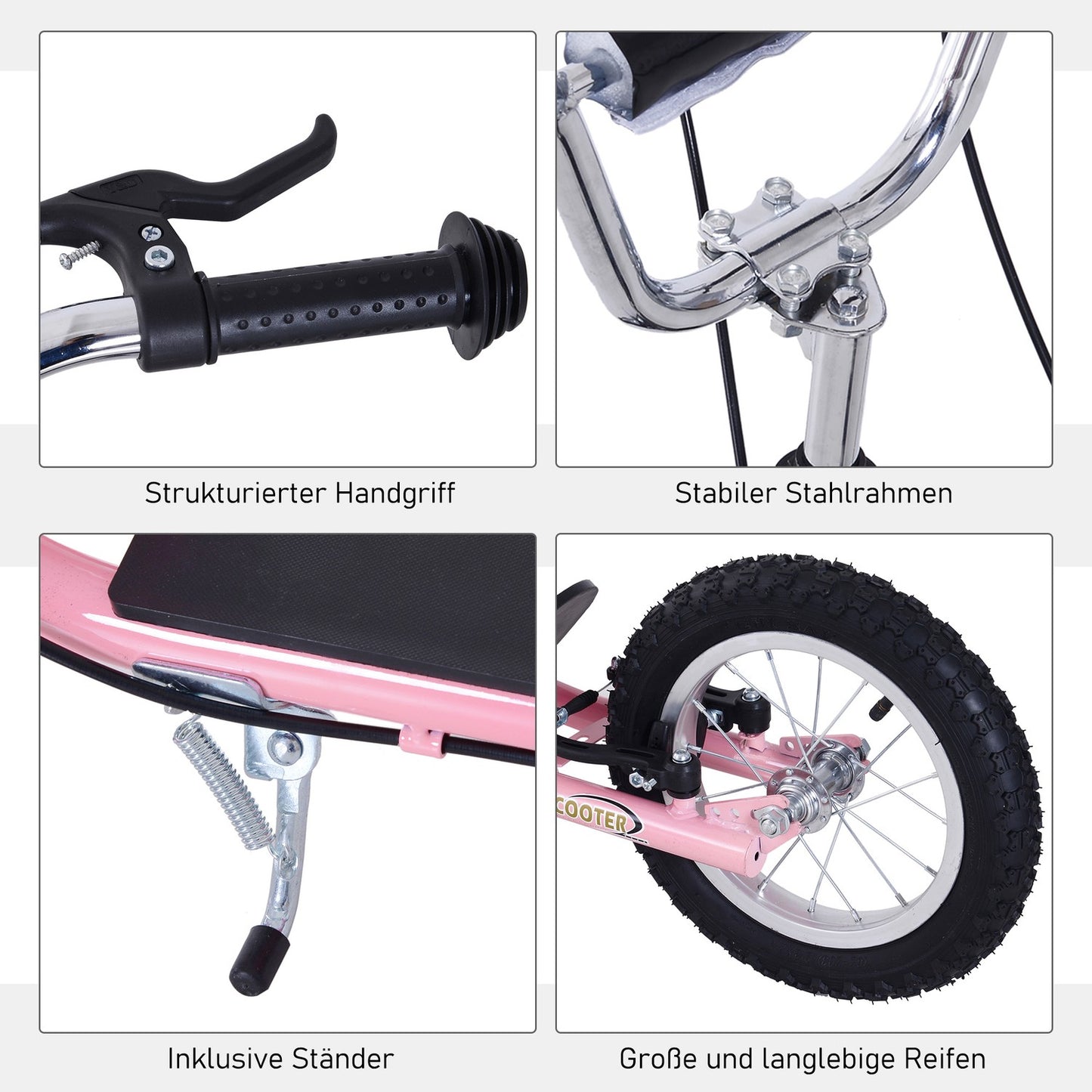 Pink children's scooter with brakes, adjustable height