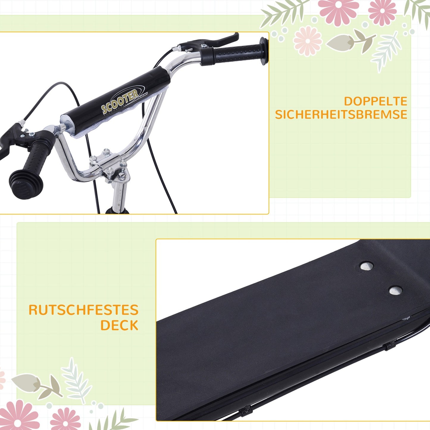 Children's scooter, 16-inch, pneumatic tires, black