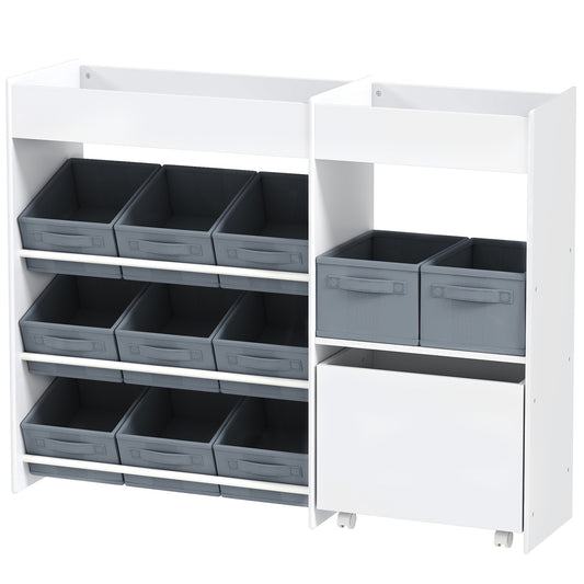 Toy shelf for children with 11 fabric drawers, 105x30x80 cm