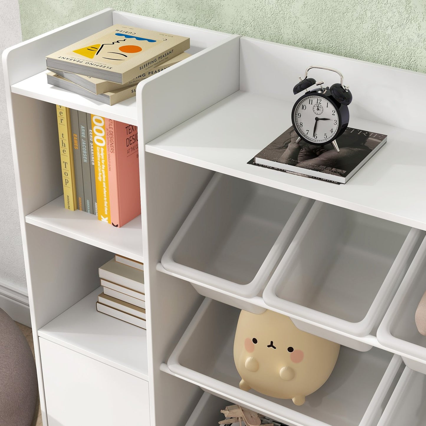 Storage shelf for children with 8 compartments and 6 compartments, white