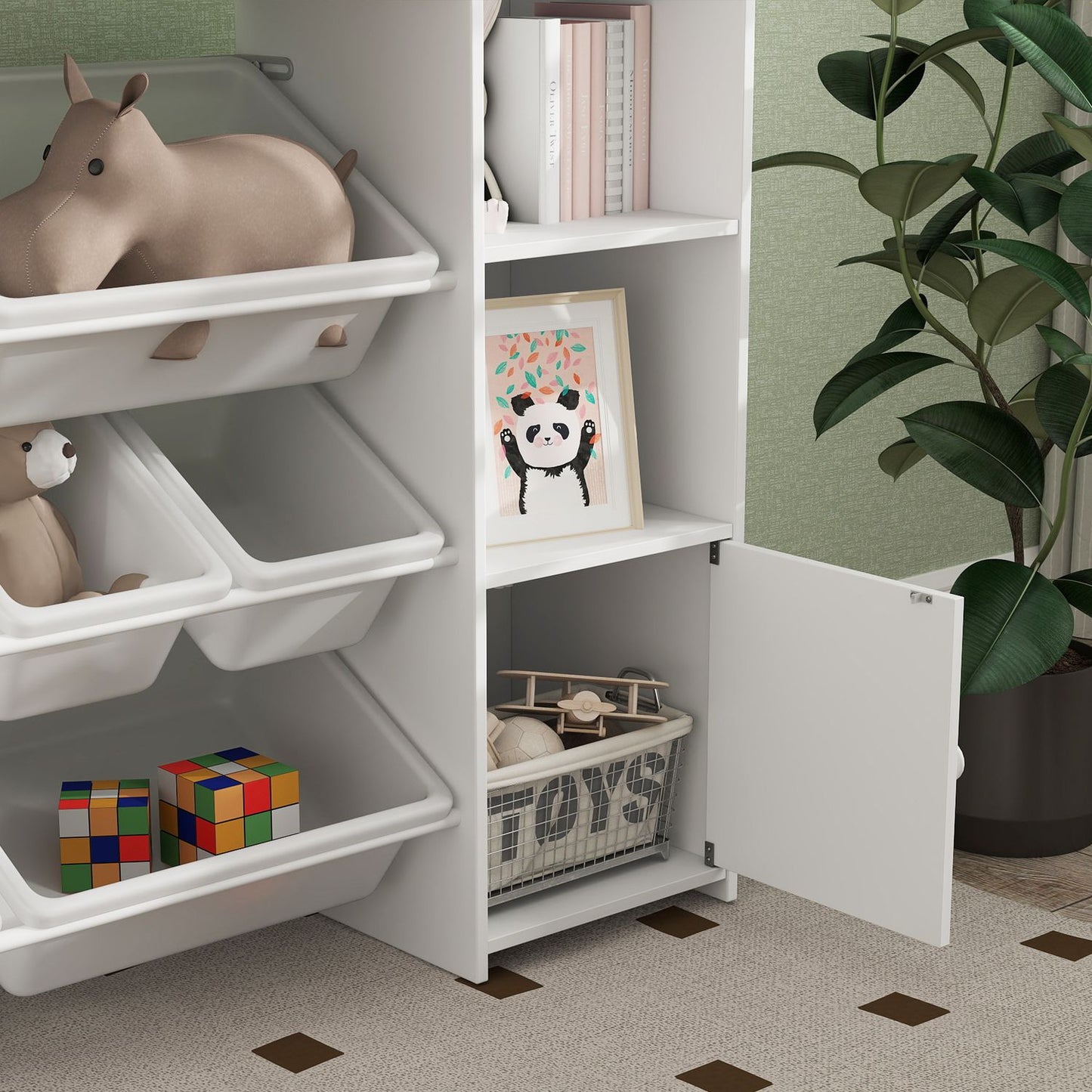 Storage shelf for children with 8 compartments and 6 compartments, white