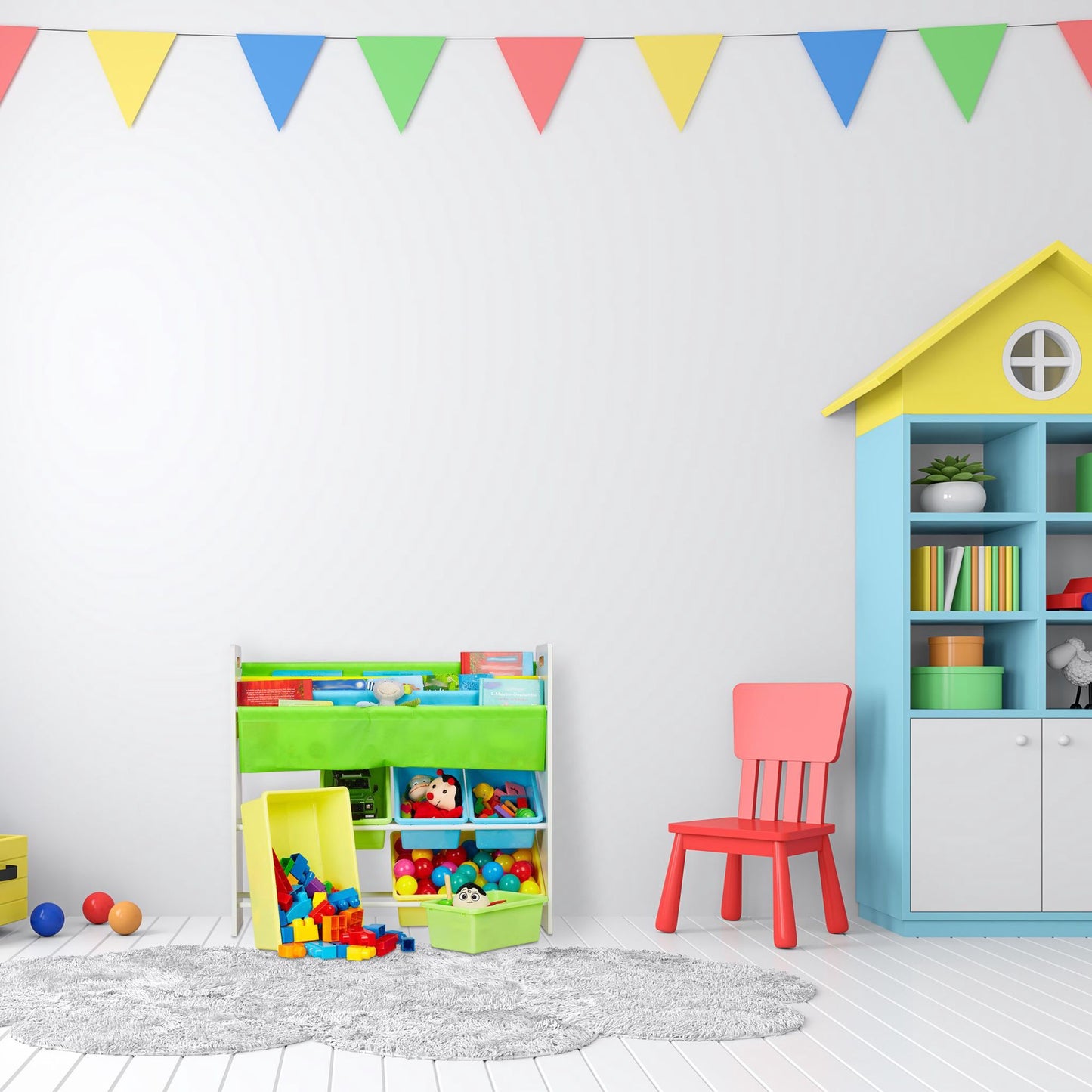 Children's shelf with 10 compartments and motifs