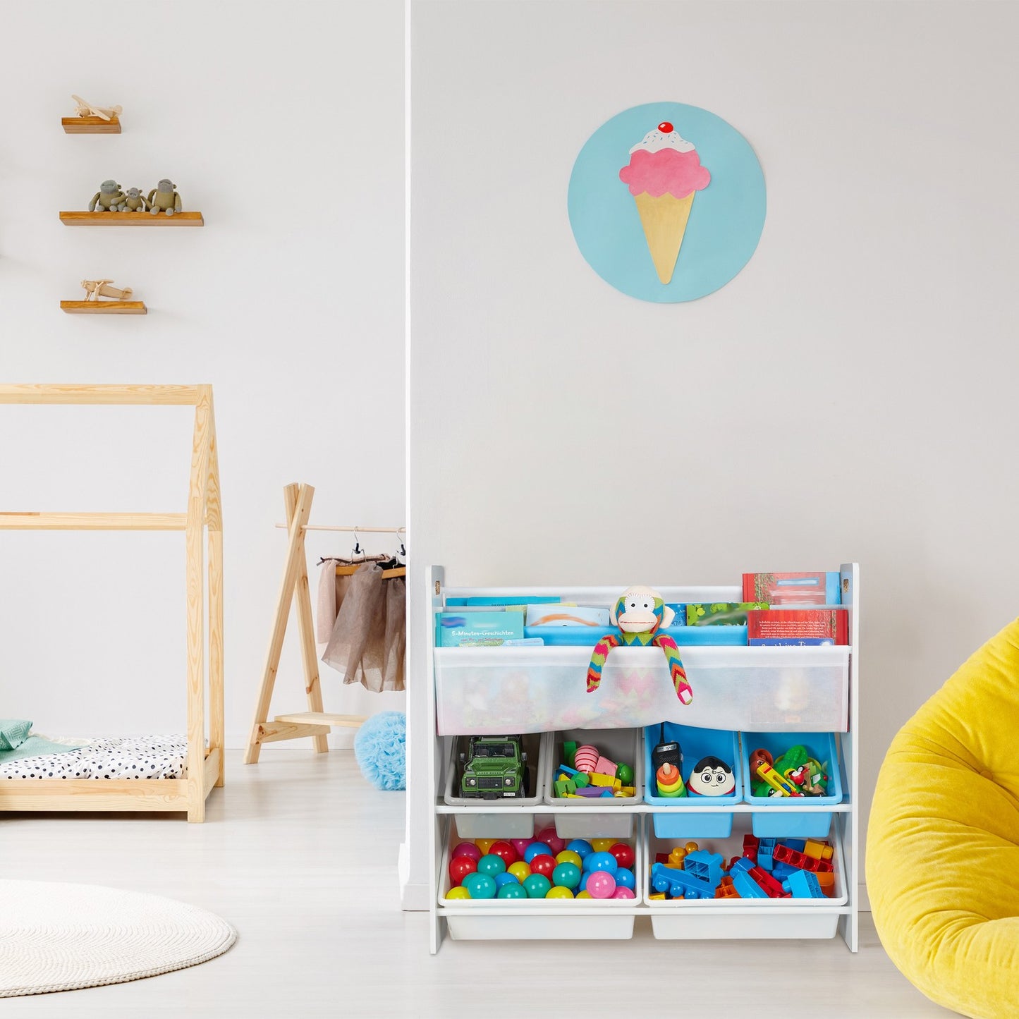 Children's shelf with 10 compartments and motifs