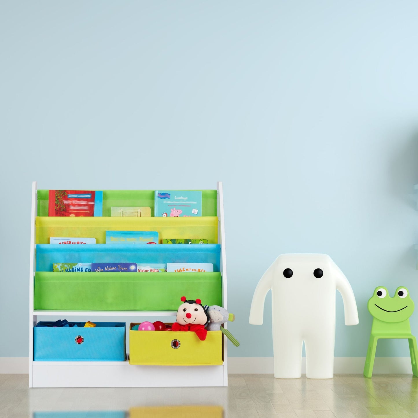 Children's shelf with 2 drawers & 3 hanging compartments