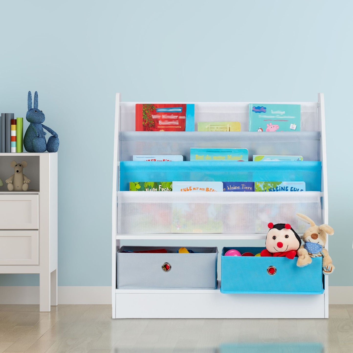 Children's shelf with 2 drawers & 3 hanging compartments
