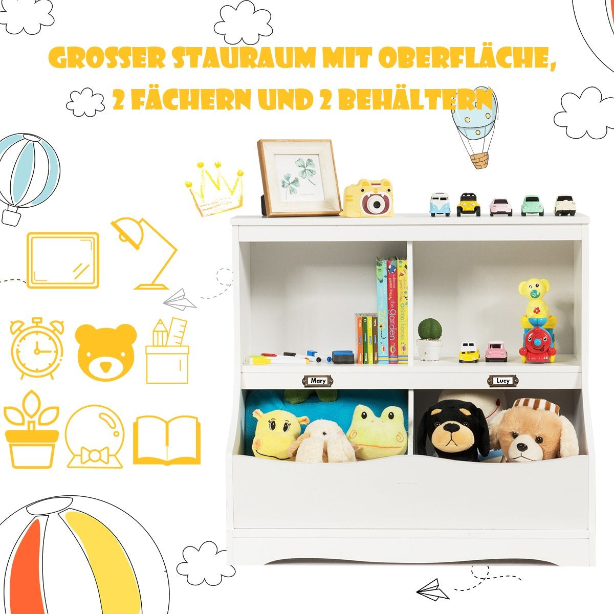 Children's shelf with 4 compartments, toy shelf, bookcase for children, 67 x 40 x 62 cm, white