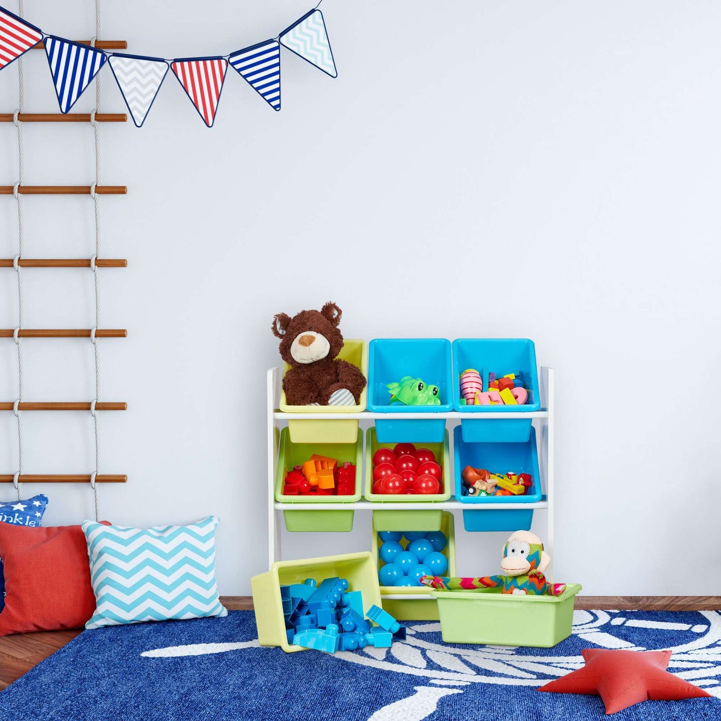 Children's shelf with 9 drawers and motif