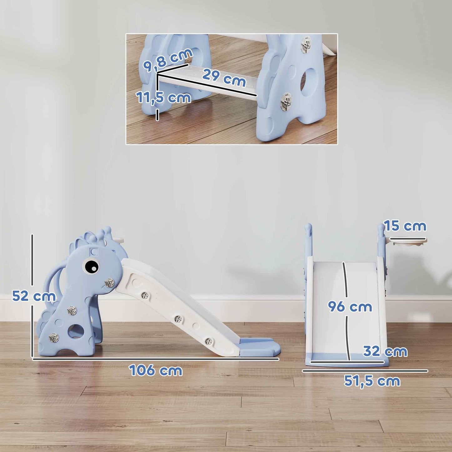 3-in-1 slide for toddlers with basketball hoop, indoor blue