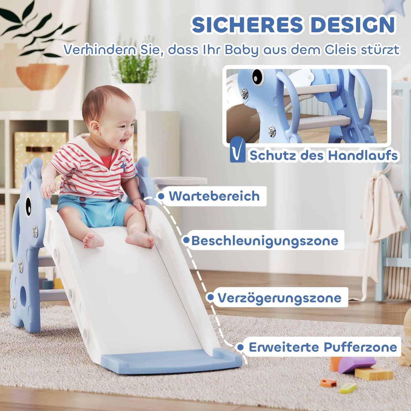 3-in-1 slide for toddlers with basketball hoop, indoor blue