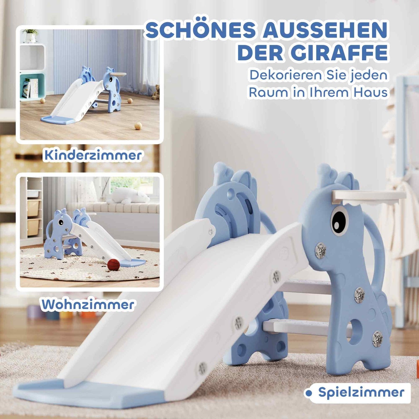 3-in-1 slide for toddlers with basketball hoop, indoor blue
