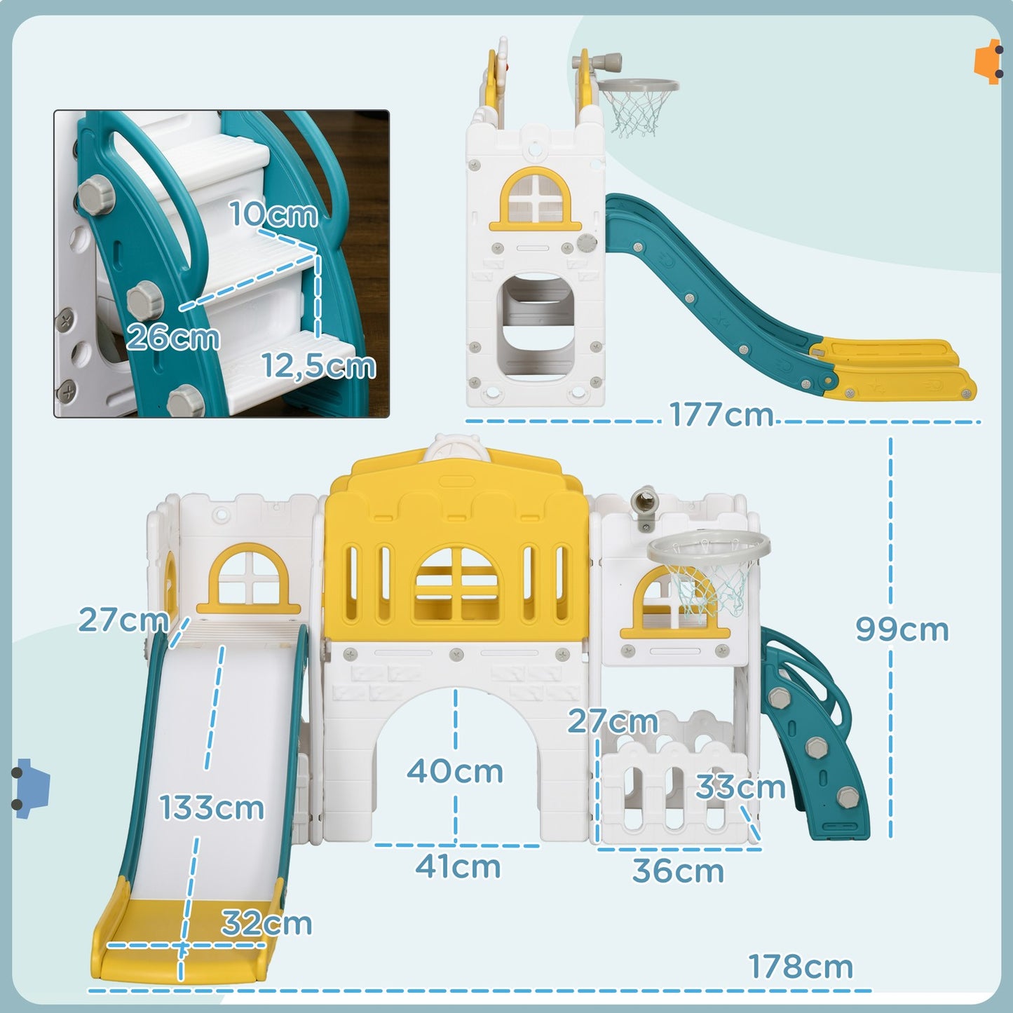 Toddler playground slide 7-in-1 with climbing frame and arch