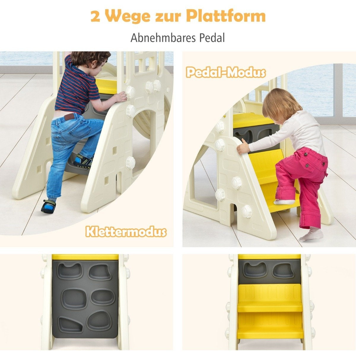 Children's slide climbing slide with basketball hoop ball ring toss and telescope 189.5 x 83 x 98 cm yellow