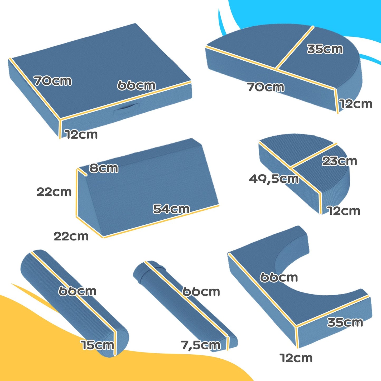 Blue Foam Sofa for Kids - 14 Piece Modular Playset
