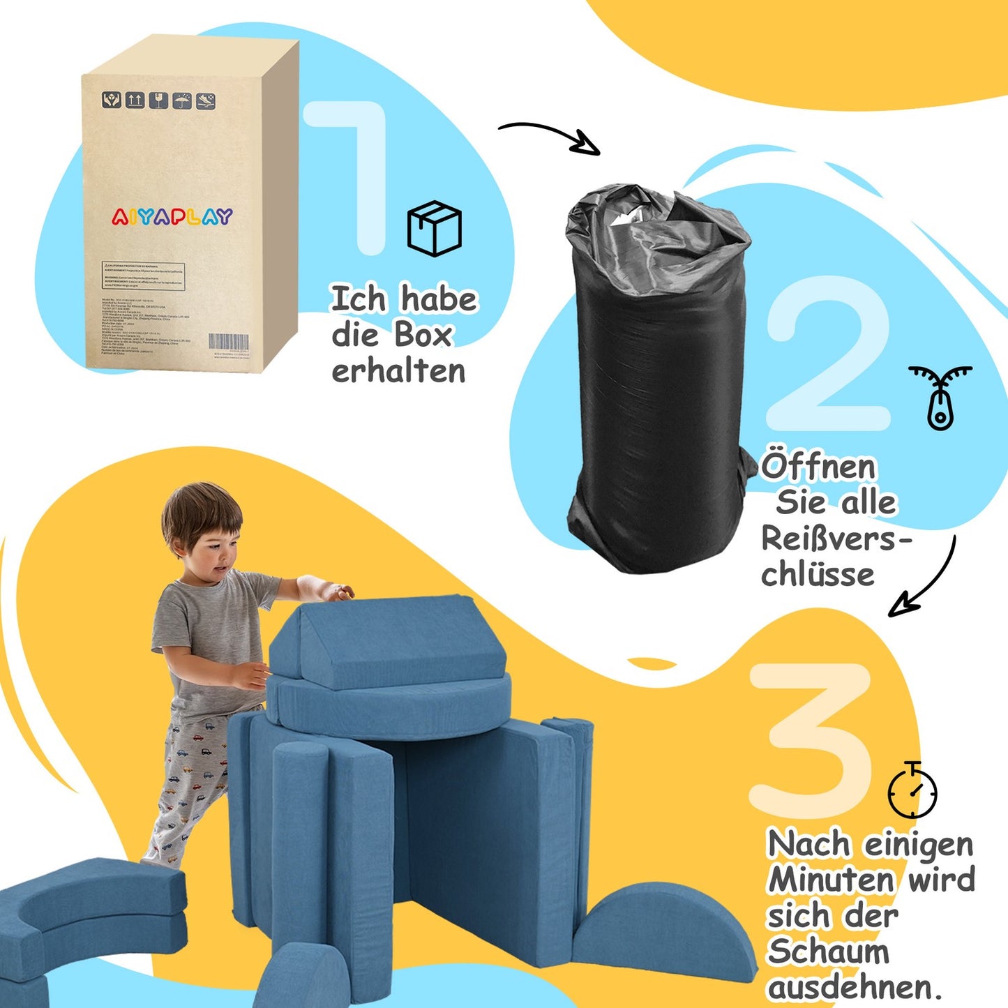 Blue Foam Sofa for Kids - 14 Piece Modular Playset