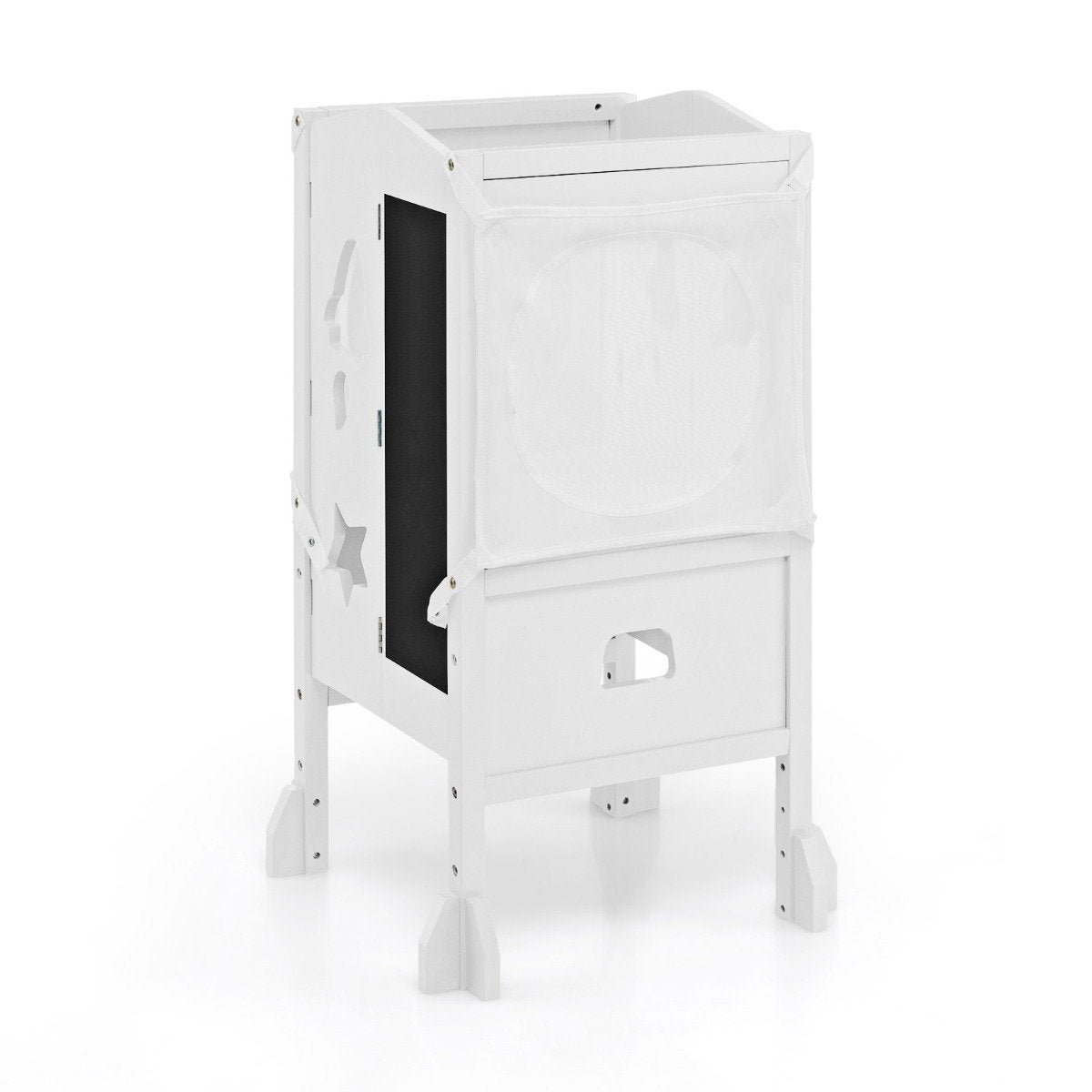 Children's step stool with 2-stage adjustable height and safety net for children aged 18 months and over, white
