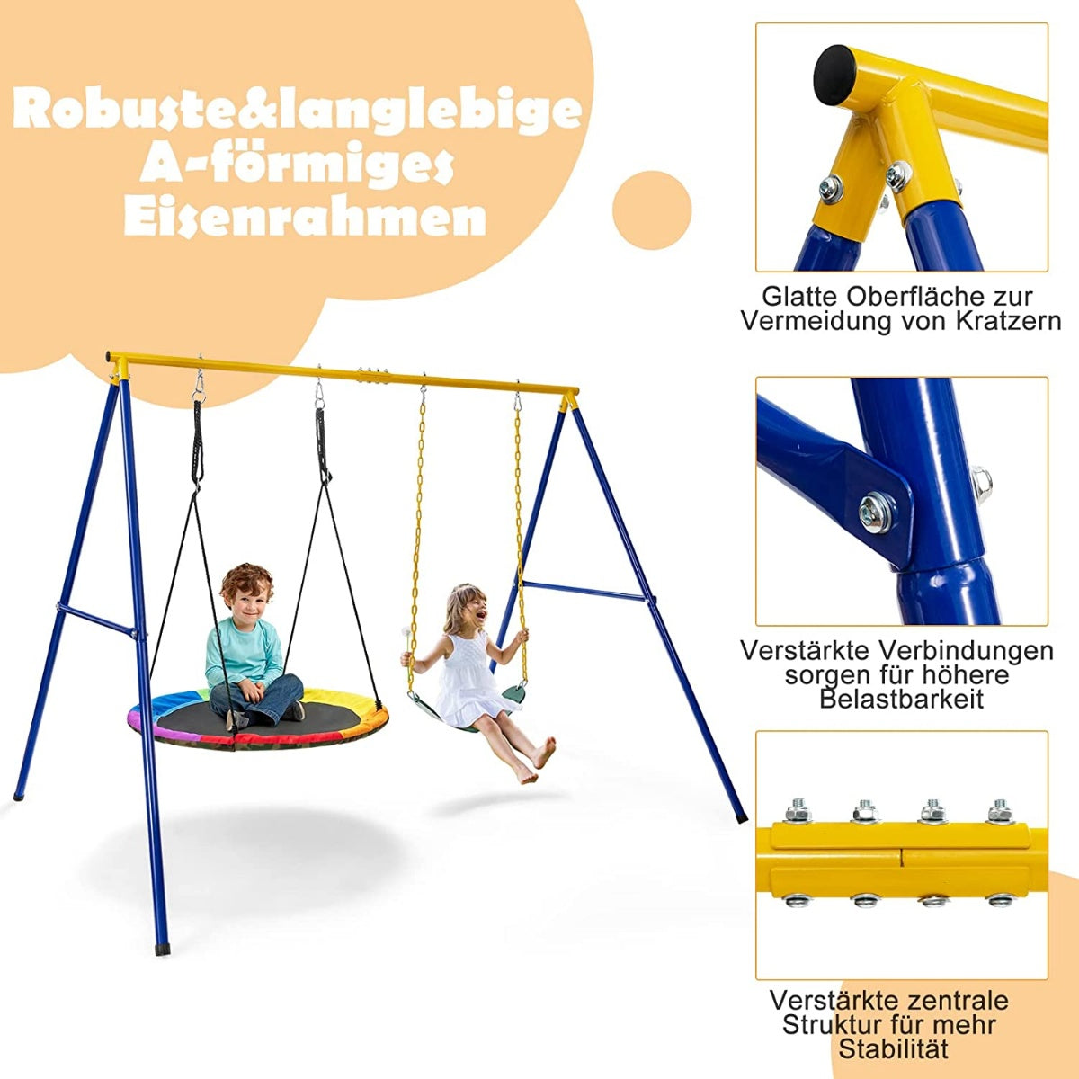 Children's swing double swing with swing frame can hold up to 300 kg (2 swings with frame)