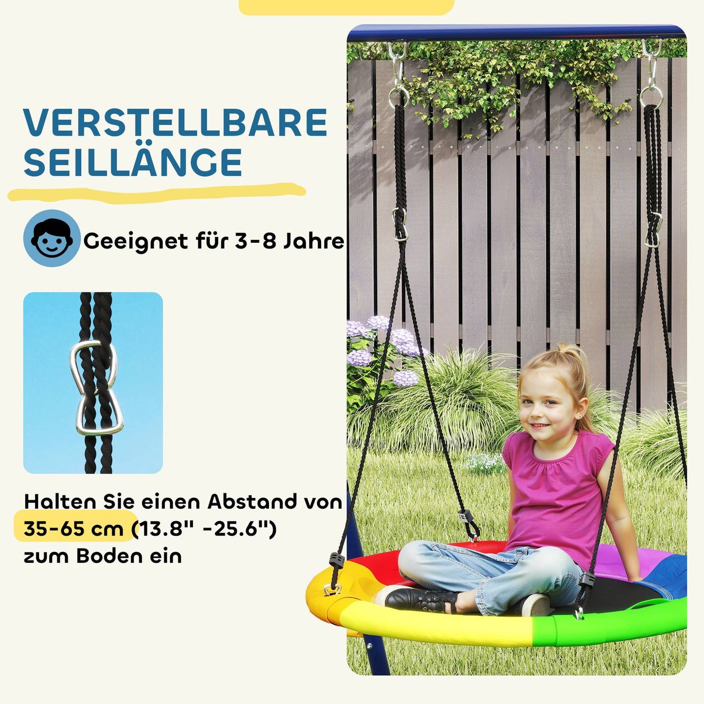 Children's 6-in-1 swing set in steel with climbing net