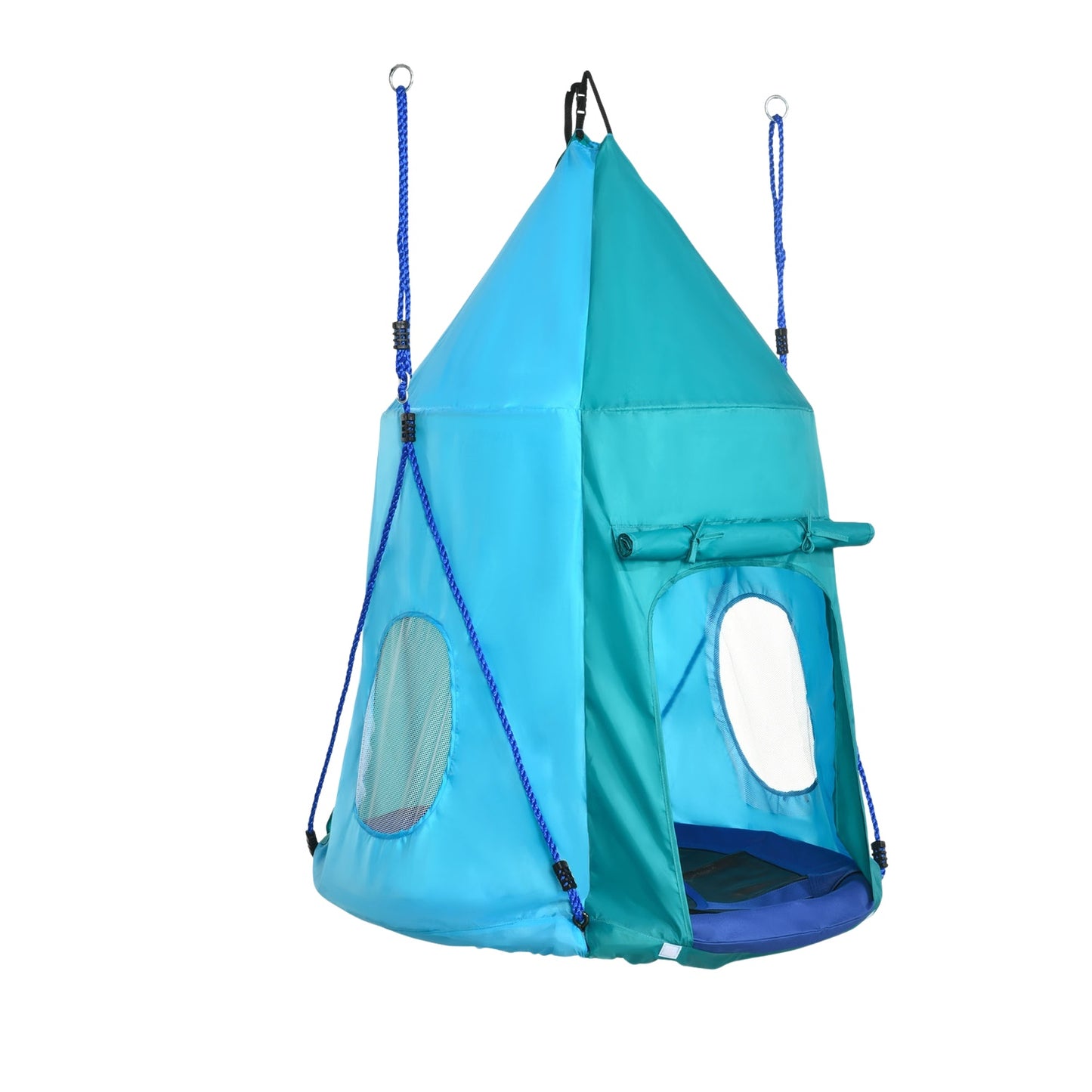 Children's swing with tent, adjustable, waterproof, blue-green