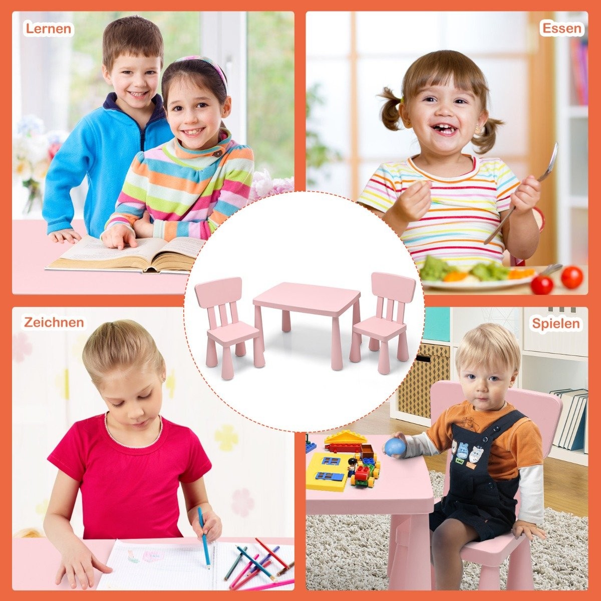 Children's table and 2 chairs 3 pieces. Children's seating group children's furniture set pink
