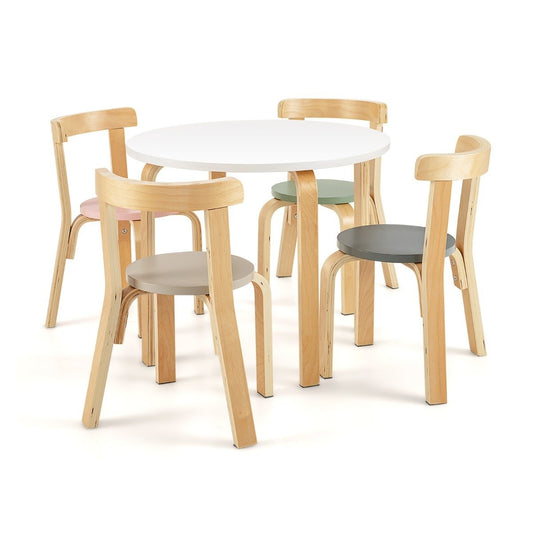 Children's table wooden table with 4 chairs for children children's table and chair set with backrest colorful