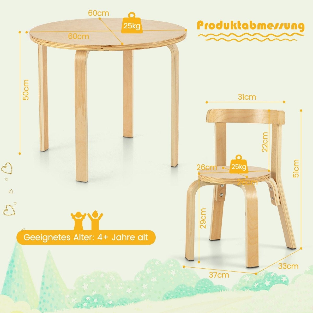 Children's table wooden table with 4 chairs for children children's table and chair set with natural backrest