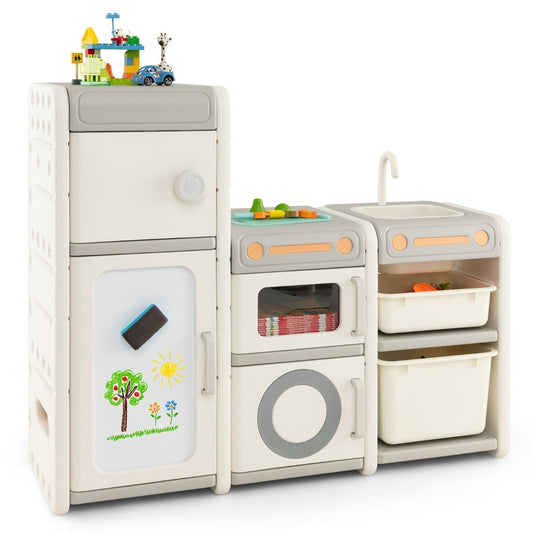 Children's toy cabinet with magnetic whiteboard & removable sink & tap